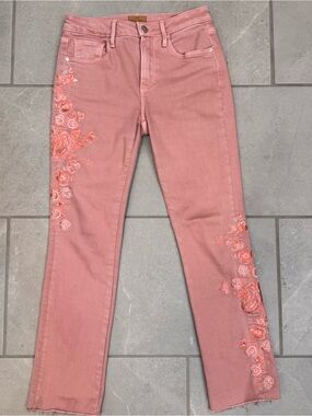 DRIFTWOOD Pink Straight Leg Jeans with Embroidery
